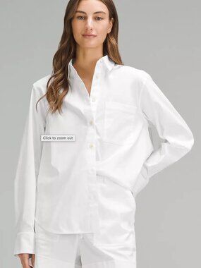 Lululemon Relaxed-Fit Cotton blend Poplin White Button Down Shirt Size S minimal
